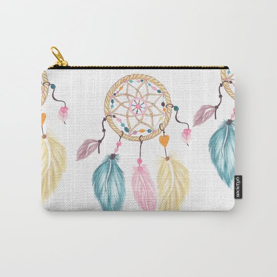 Bright watercolor boho dreamcatcher feathers Carry-All Pouch