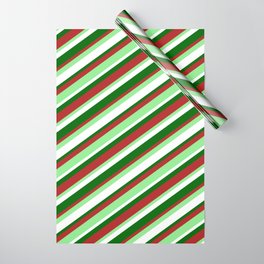 [ Thumbnail: Red, Light Green, White, and Dark Green Colored Stripes/Lines Pattern Wrapping Paper ]