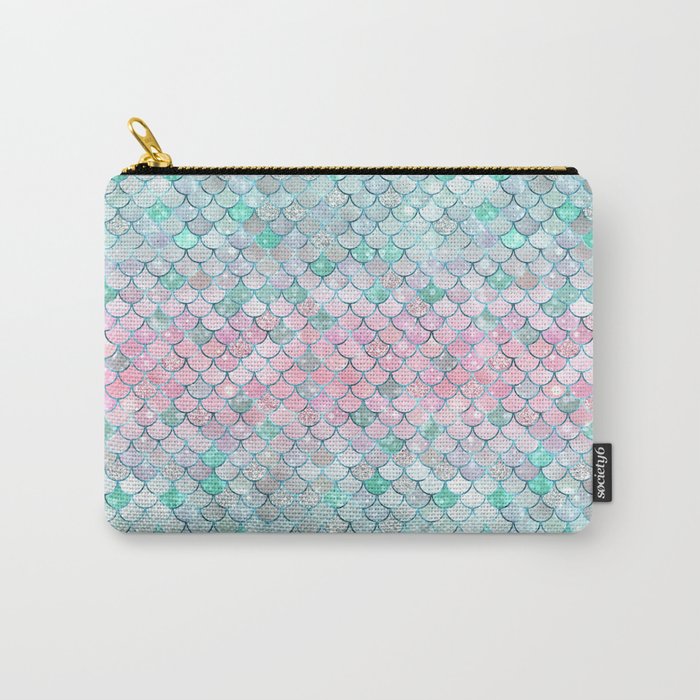 Pink Teal Mermaid Pattern Metallic Glitter Carry-All Pouch