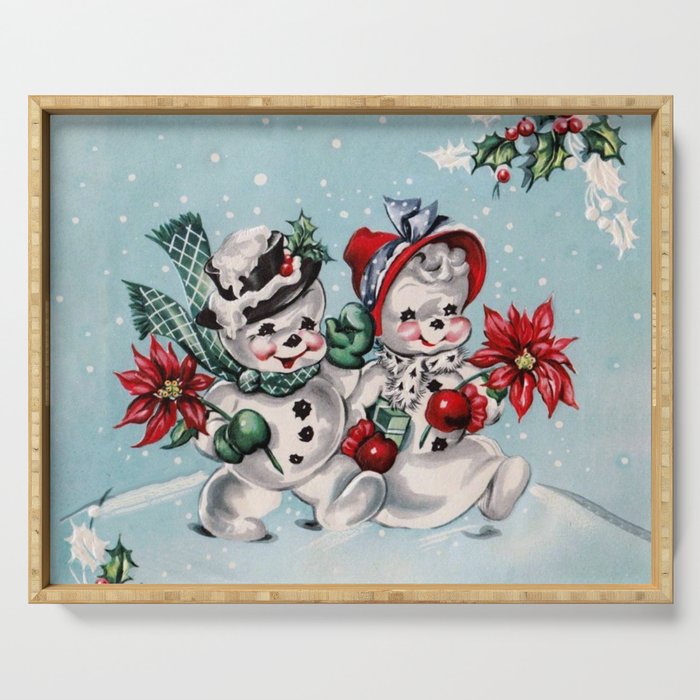 Vintage Christmas Snowman, Retro Christmas Serving Tray