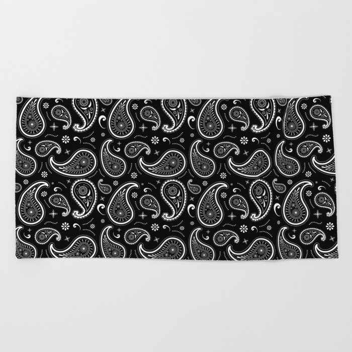 Black and White Paisley Pattern Beach Towel
