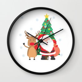 Santa Claus Rudolf The Reindeer Christmas Tree Wall Clock