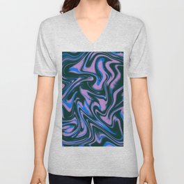 Blue & Purple Wavy Grunge V Neck T Shirt