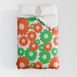 Mid-Century Modern Red And Green Summer Flowers Comforter