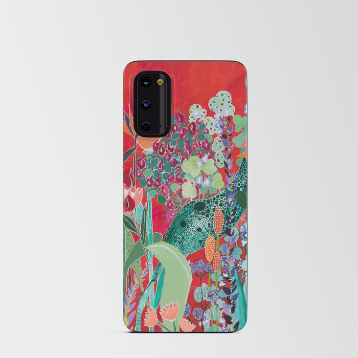 Floral Jungle on Red with Proteas, Eucalyptus and Birds of Paradise Android Card Case