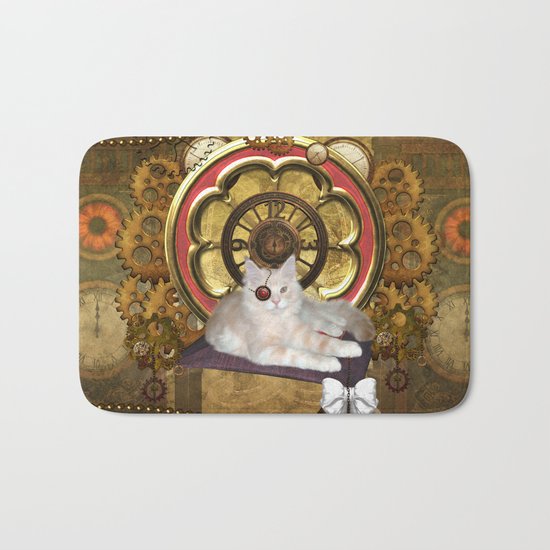 Steampunk, cute cat Bath Mat