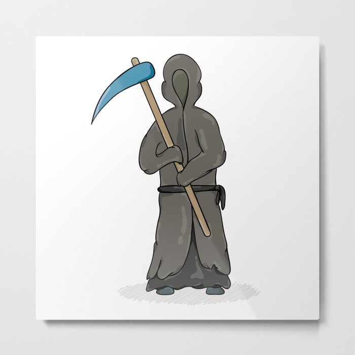 death reaper with dark robe and hood and scythe Metal Print