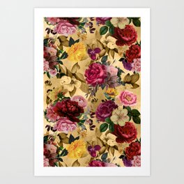 Floral dreams beautiful pattern with yellow background  Art Print