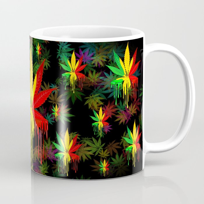 Marijuana Leaf Rasta Colors Dripping Paint Coffee Mug