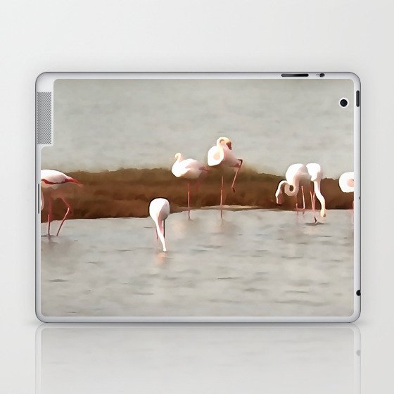 Seven Flamingos Feeding Abstract Acrylic Art Laptop & iPad Skin