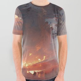 Fire and Ice Abstract AI Art Landscape All Over Graphic Tee