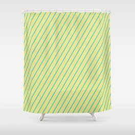 [ Thumbnail: Turquoise & Tan Colored Stripes Pattern Shower Curtain ]