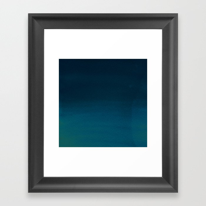Navy blue teal hand painted watercolor paint ombre Framed Art Print