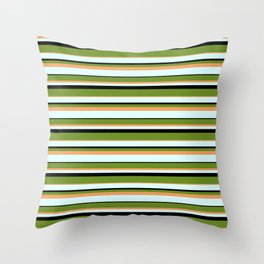 [ Thumbnail: Green, Brown, Light Cyan, and Black Colored Stripes/Lines Pattern Throw Pillow ]