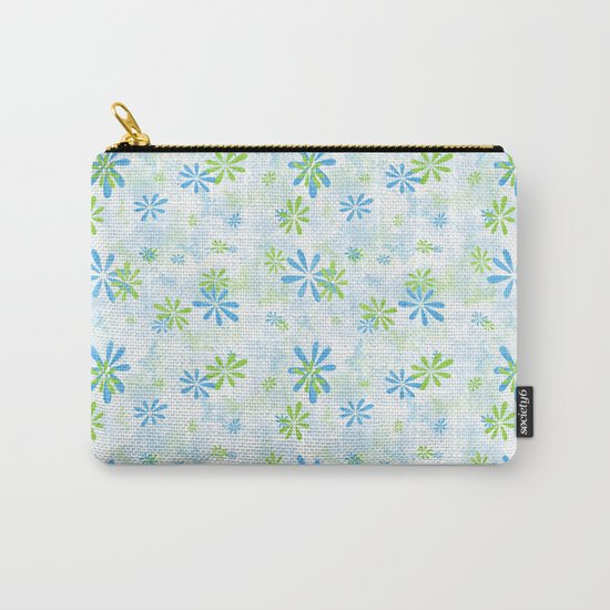 Blue and Green Floral Pattern Carry-All Pouch