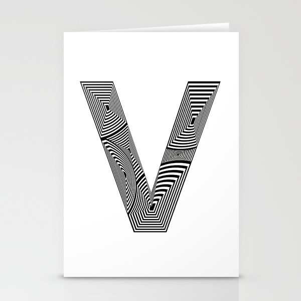 capital letter V in black and white, with lines creating volume effect Stationery Cards