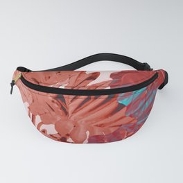 Big Jungle Leaves red watercolor Design Fanny Pack