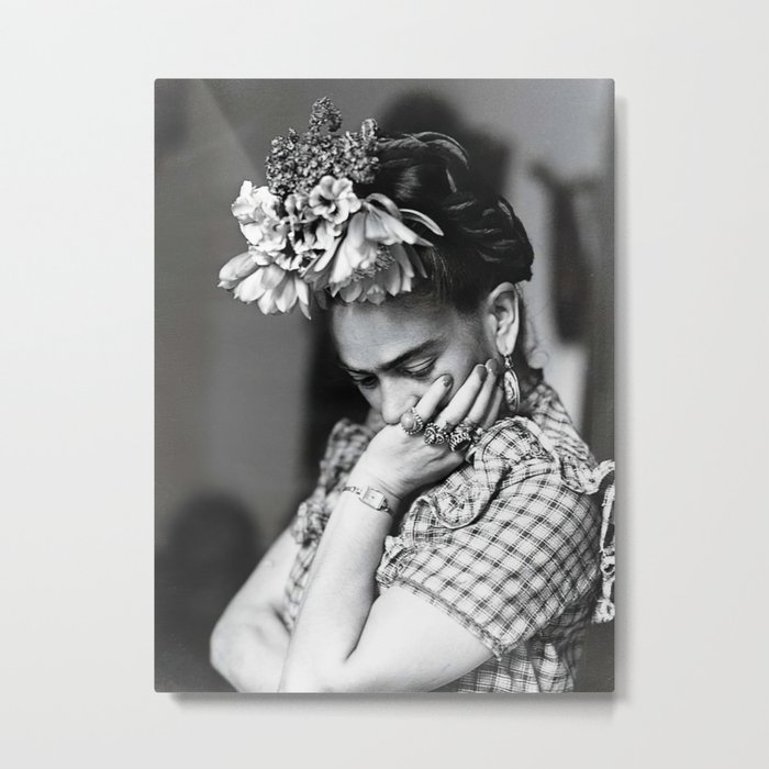 Frida Print Frida Kahlo Print Black & White Photography Artist Fashion Metal Print