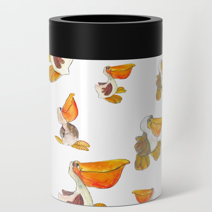 Pelicans-White Background-Large scale Can Cooler