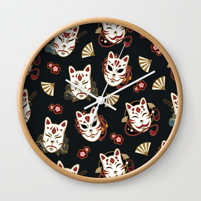 Kitsune Mood Masks Wall Clock
