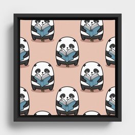 Panda is Reading Book Pattern Framed Canvas