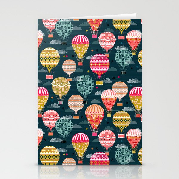 Hot Air Balloons - Retro, Vintage-inspired Print and Pattern by Andrea Lauren Stationery Cards