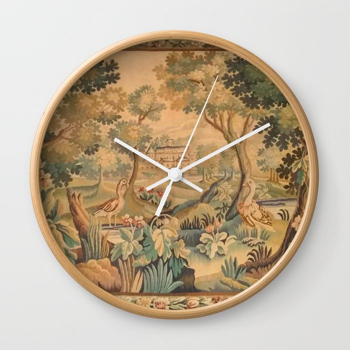 Antique Aubusson Tapestry Romantic 18th Century Manor House Wall Clock