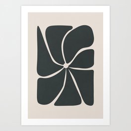 Boho Aesthetic Rectangular Black Beige Flower Art Print