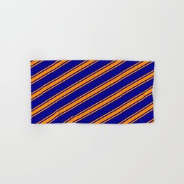 [ Thumbnail: Dark Blue and Dark Orange Colored Lines/Stripes Pattern Hand & Bath Towel ]