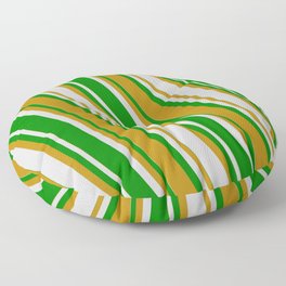 [ Thumbnail: Light Gray, Green & Dark Goldenrod Colored Lines Pattern Floor Pillow ]