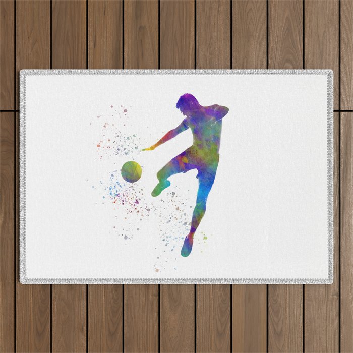Soccer player in watercolor Outdoor Rug