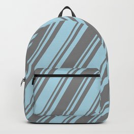 [ Thumbnail: Light Blue and Grey Colored Lined/Striped Pattern Backpack ]
