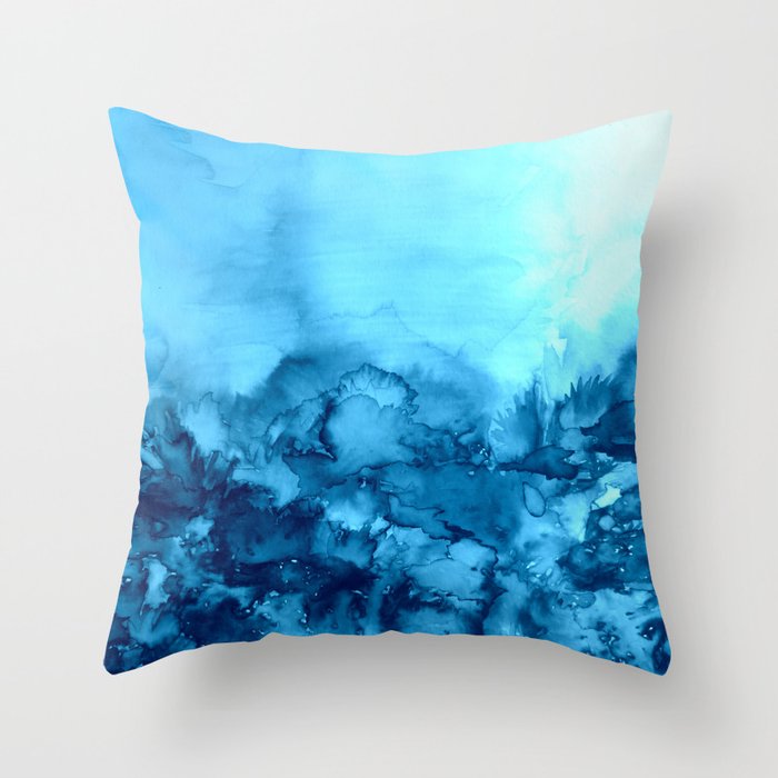 INTO ETERNITY, TURQUOISE Colorful Aqua Blue Watercolor Painting Abstract Art Floral Landscape Nature Throw Pillow
