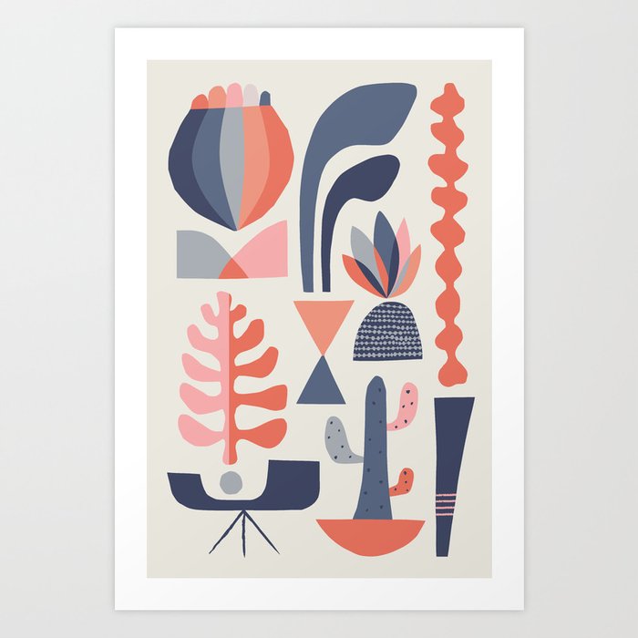 Mid century Succulents Art Print