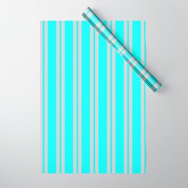 [ Thumbnail: Cyan & Light Gray Colored Pattern of Stripes Wrapping Paper ]