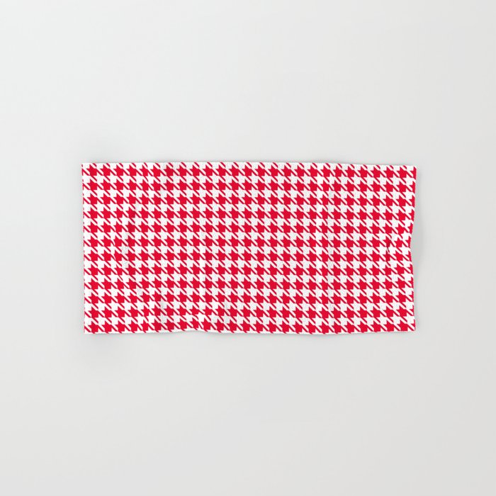 PreppyPatterns™ - Modern Houndstooth - white and cherry red Hand & Bath Towel