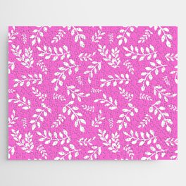White Leaves on a Rose Pink background Jigsaw Puzzle