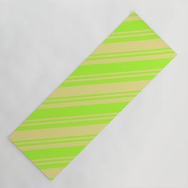 [ Thumbnail: Light Green and Tan Colored Striped/Lined Pattern Yoga Mat ]