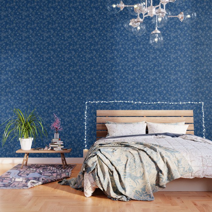 Navy Sand Dollar Overlapping Pattern Wallpaper By Paintbrushdesignstudio