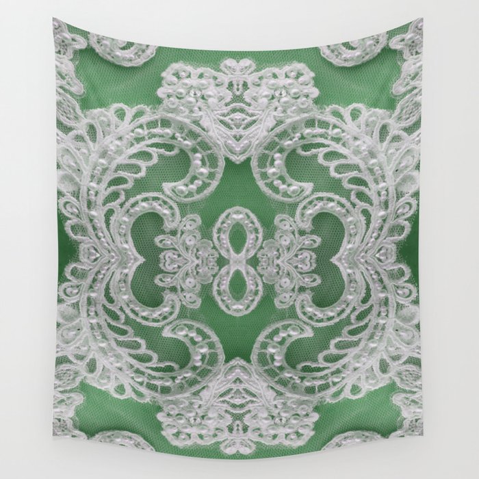 Soft Moss Green Boho Elegant Lace Infinity Romantic Mandala Wall Tapestry