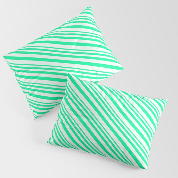 Green and Mint Cream Colored Striped/Lined Pattern Pillow Sham