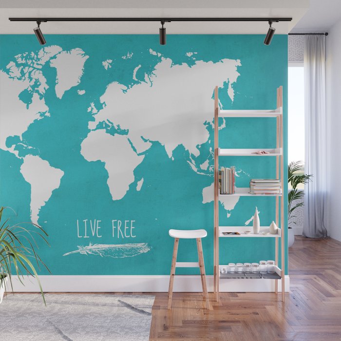 Live Free World Map Wall Mural