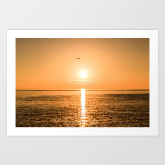 Flight Over The Sea At Sunset Art Print