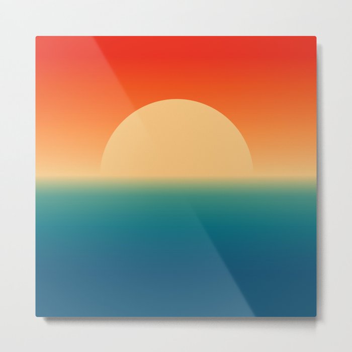 Sunset and Sea, Minimalist Retro Gradient 70s Sun Metal Print