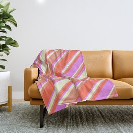 [ Thumbnail: Dark Salmon, Red, Violet, and Light Yellow Colored Lined/Striped Pattern Throw Blanket ]