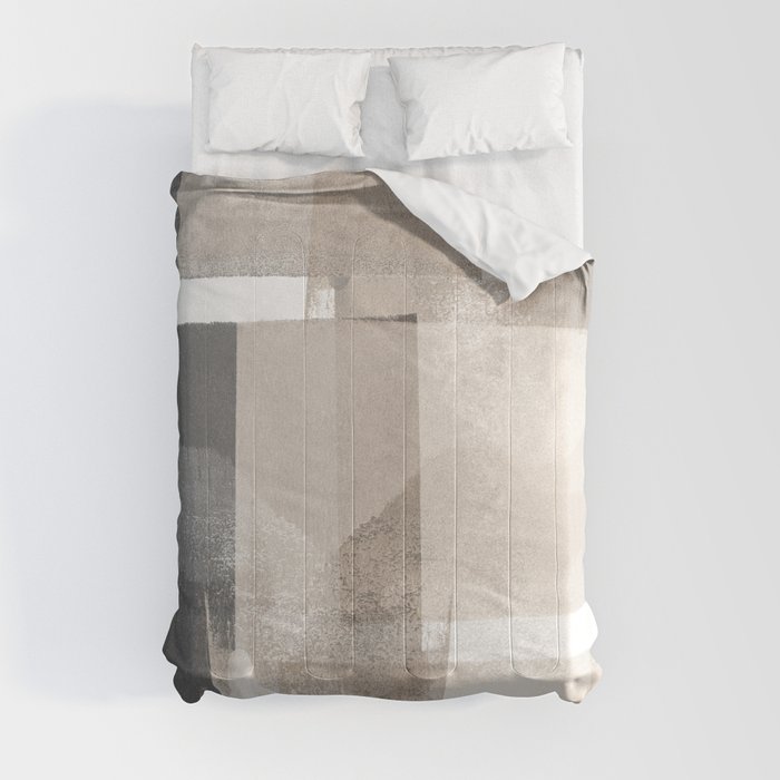 Grey and Beige Minimalist Geometric Abstract “Building Blocks” Comforter