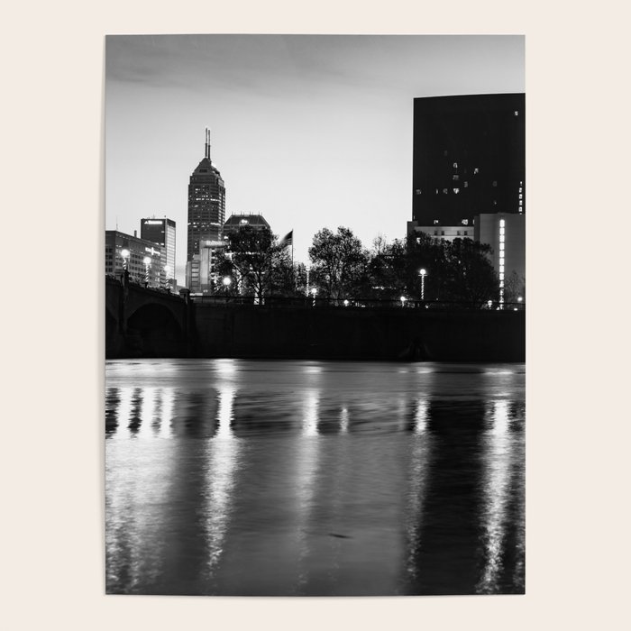 Indianapolis White River Skyline in Black and White Poster by Gregory