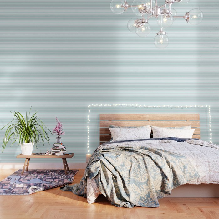 Duck Egg Pale Aqua Blue And White Wide Thin Horizontal Deck Chair Stripe Wallpaper By Podartist