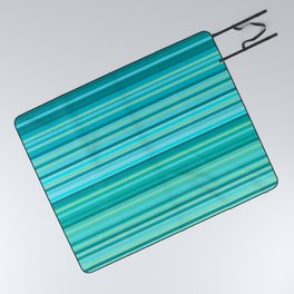 Joseph Stripes - Fine Stripe Pattern in Tropical Ocean Aqua Cyan Blue-Green  Picnic Blanket