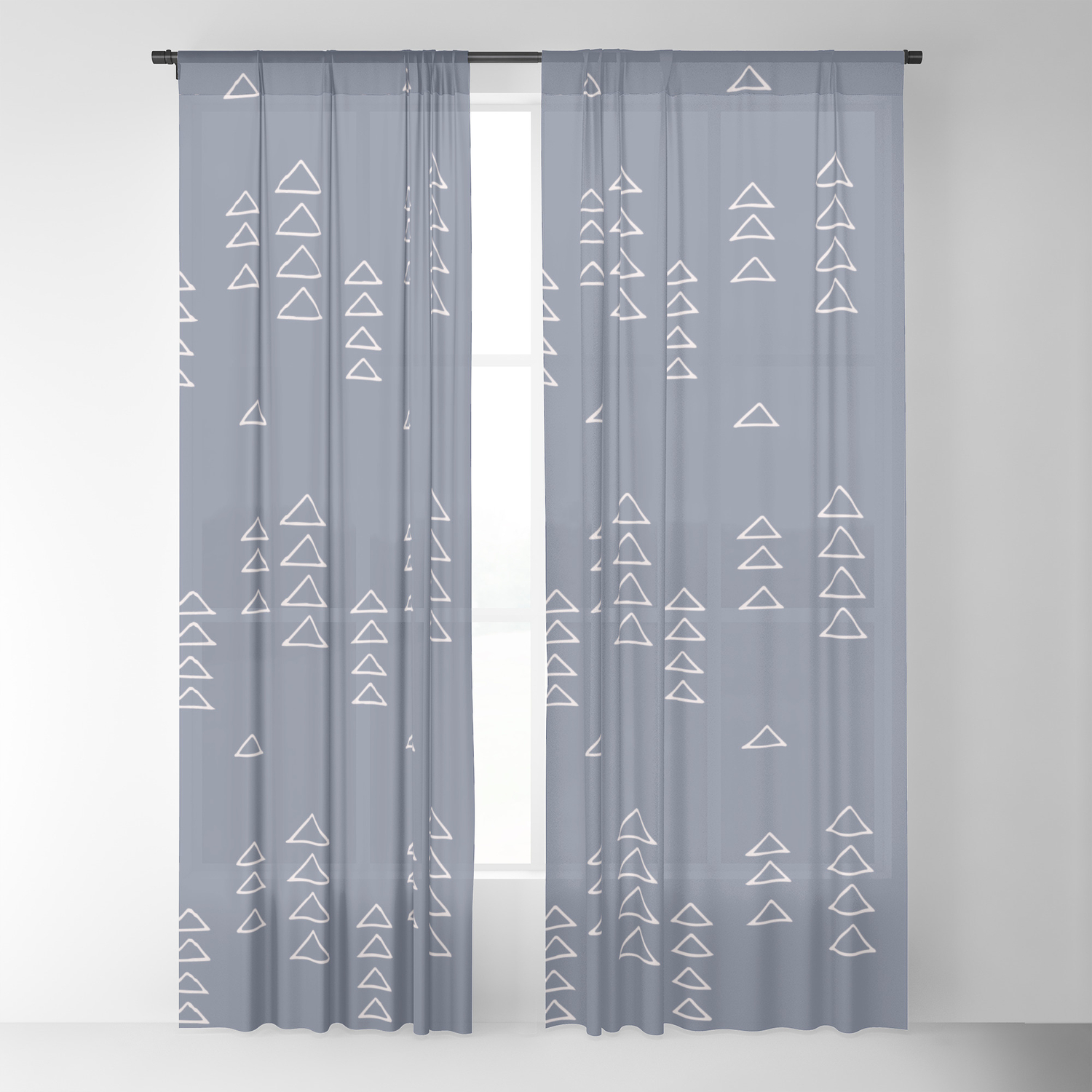 Modern Minimalist Triangle Pattern In Slate Blue Sheer Curtain By